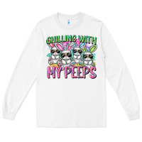 White Chilling with my peeps Easter bunnies Long Sleeve Tee - CowGirlArtShop