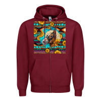 Burgundy Haflinger Horse Aztec Zipper Hoodie - LillyAllenDesigns