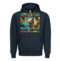 Navy Haflinger Horse Aztec Zipper Hoodie - LillyAllenDesigns