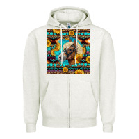 Oatmeal Heather Haflinger Horse Aztec Zipper Hoodie - LillyAllenDesigns