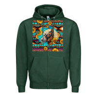 Sports Green Haflinger Horse Aztec Zipper Hoodie - LillyAllenDesigns