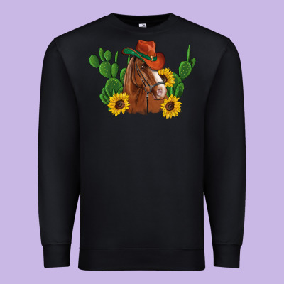 Western Horse Cowboy Hat Cactus Sunflowers Premium Sweatshirt Designed By Artiststas