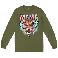 Army Green Mama tiger lightning bolt Long Sleeve Tee - HowdyJamesFarm