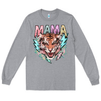 Heather Grey Mama tiger lightning bolt Long Sleeve Tee - HowdyJamesFarm