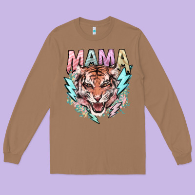 Mama Tiger Lightning Bolt Long Sleeve Tee Designed By Howdyjamesfarm