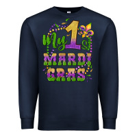 Navy my first mardi gras glitter fleur de lis Premium Sweatshirt - Artiststas