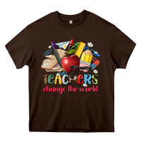 Chocolate Brown teachers change the world Heavy Core Tee - Artiststas