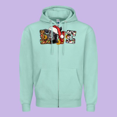 Love Christmas Black Angus Zipper Hoodie Designed By Lillyallendesigns