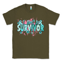 Army Green I am a survivor teal ribbon Ovarian Cancer Classic Tee - NancyCooperArtShop