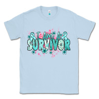 Dusty Blue I am a survivor teal ribbon Ovarian Cancer Classic Tee - NancyCooperArtShop