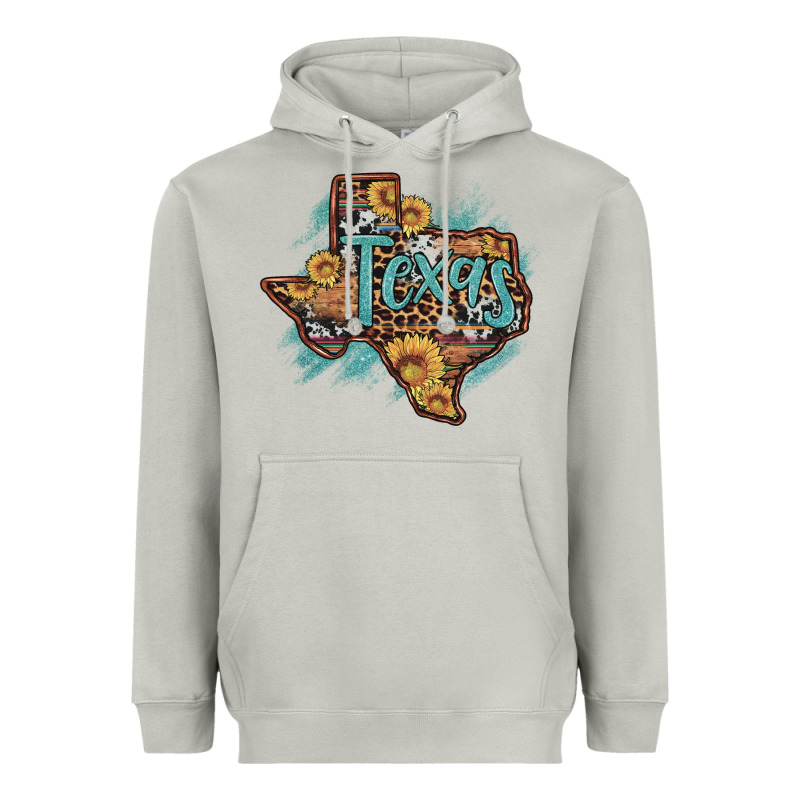 Leopard Cowhide Sunflower Texas Map Heavyweight Hoodie by Artiststas | Teevron