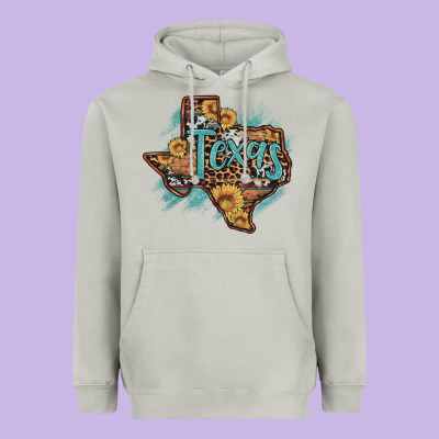 Leopard Cowhide Sunflower Texas Map Heavyweight Hoodie Designed By Artiststas