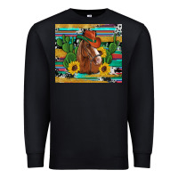 Black western horse cowboy hat cactus sunflowers glitter cowhide serape turq Premium Sweatshirt - Artiststas
