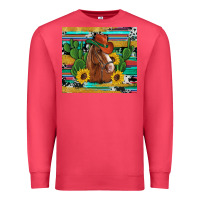 Cardinal western horse cowboy hat cactus sunflowers glitter cowhide serape turq Premium Sweatshirt - Artiststas