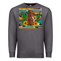 Western Horse Cowboy Hat Cactus Sunflowers Glitter Cowhide Serape Turq Premium Sweatshirt | Teevron
