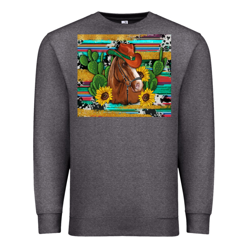 Western Horse Cowboy Hat Cactus Sunflowers Glitter Cowhide Serape Turq Premium Sweatshirt by Artiststas | Teevron