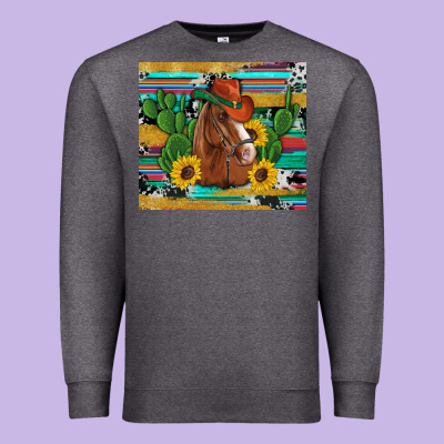 Western Horse Cowboy Hat Cactus Sunflowers Glitter Cowhide Serape Turq Premium Sweatshirt Designed By Artiststas