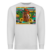 Dove Grey western horse cowboy hat cactus sunflowers glitter cowhide serape turq Premium Sweatshirt - Artiststas