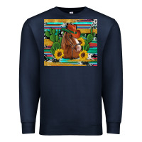 Navy western horse cowboy hat cactus sunflowers glitter cowhide serape turq Premium Sweatshirt - Artiststas