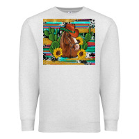 Oatmeal Heather western horse cowboy hat cactus sunflowers glitter cowhide serape turq Premium Sweatshirt - Artiststas