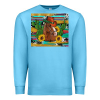 Ocean Blue western horse cowboy hat cactus sunflowers glitter cowhide serape turq Premium Sweatshirt - Artiststas