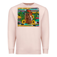 Pale Pink western horse cowboy hat cactus sunflowers glitter cowhide serape turq Premium Sweatshirt - Artiststas