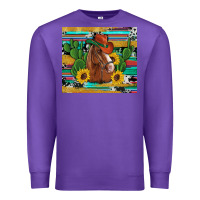 Purple western horse cowboy hat cactus sunflowers glitter cowhide serape turq Premium Sweatshirt - Artiststas