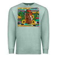 Seafoam western horse cowboy hat cactus sunflowers glitter cowhide serape turq Premium Sweatshirt - Artiststas