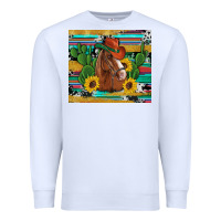 White western horse cowboy hat cactus sunflowers glitter cowhide serape turq Premium Sweatshirt - Artiststas