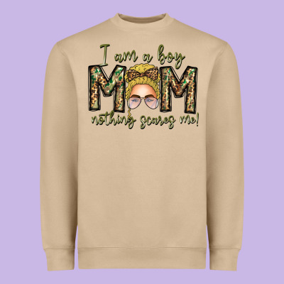 Iam Boy Mom Nothing Scares Me Heavyweight Sweatshirt Designed By Cowhidedigitalart