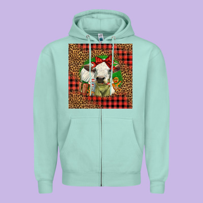 Cute Baby Calf Christmas Zipper Hoodie Designed By Lillyallendesigns