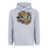 Heather Grey bull skull leopard cowhide sunflower texas map Heavyweight Hoodie - Artiststas