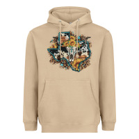 Bull Skull Leopard Cowhide Sunflower Texas Map Heavyweight Hoodie | Teevron