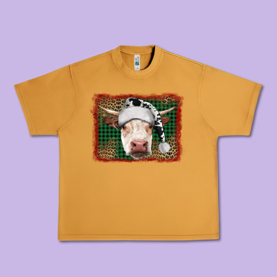 Merry Christmas Hereford Cow With Background Urban Heavy Tee Designed By Ranaportraitstore