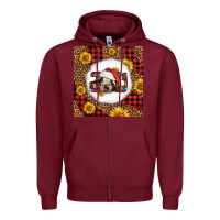 Burgundy joy christmas cow Zipper Hoodie - LillyAllenDesigns