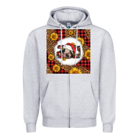 Heather Grey joy christmas cow Zipper Hoodie - LillyAllenDesigns