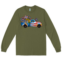 Army Green USA 4th of July Sunflower Truck Long Sleeve Tee - Jasminsmagicworld