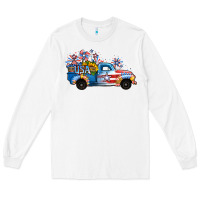 White USA 4th of July Sunflower Truck Long Sleeve Tee - Jasminsmagicworld