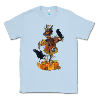 Dusty Blue Scarecrow with Pumpkin Classic Tee - texasbilliewilder