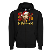 Black joy to the world christmas cow Zipper Hoodie - LillyAllenDesigns