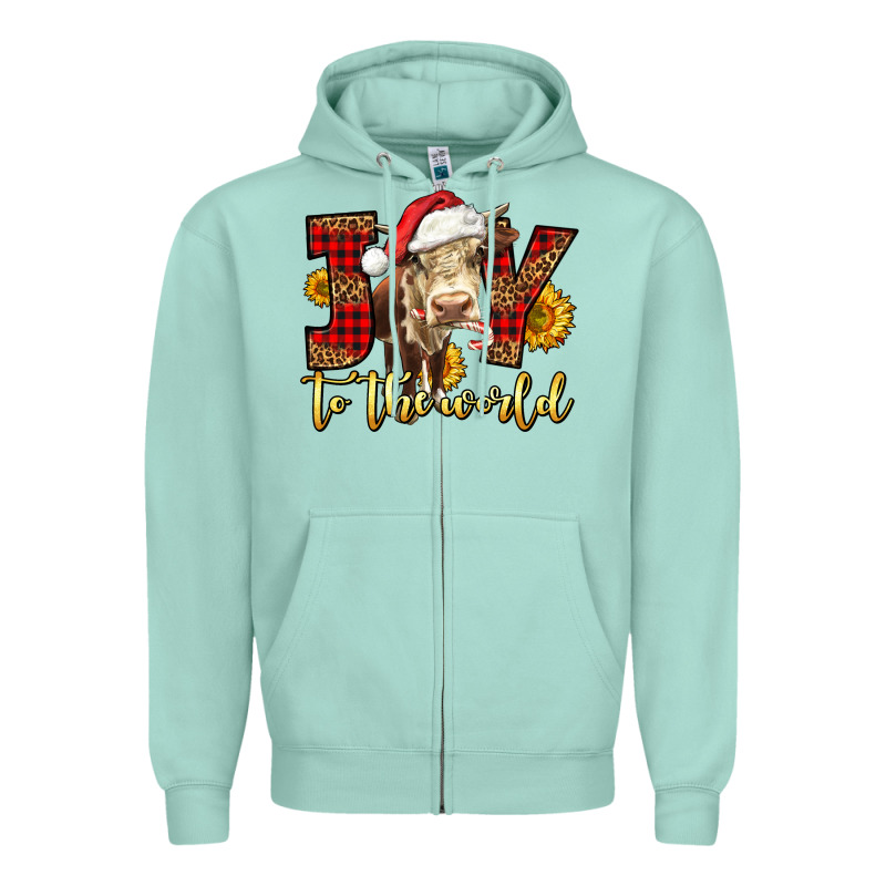 Joy To The World Christmas Cow Zipper Hoodie by LillyAllenDesigns | Teevron