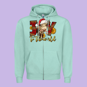 Joy To The World Christmas Cow Zipper Hoodie Designed By Lillyallendesigns