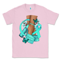 Bubblegum Pink Ovarian Cancer diva teal ribbon Classic Tee - NancyCooperArtShop