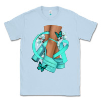 Dusty Blue Ovarian Cancer diva teal ribbon Classic Tee - NancyCooperArtShop