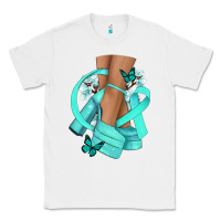 White Ovarian Cancer diva teal ribbon Classic Tee - NancyCooperArtShop