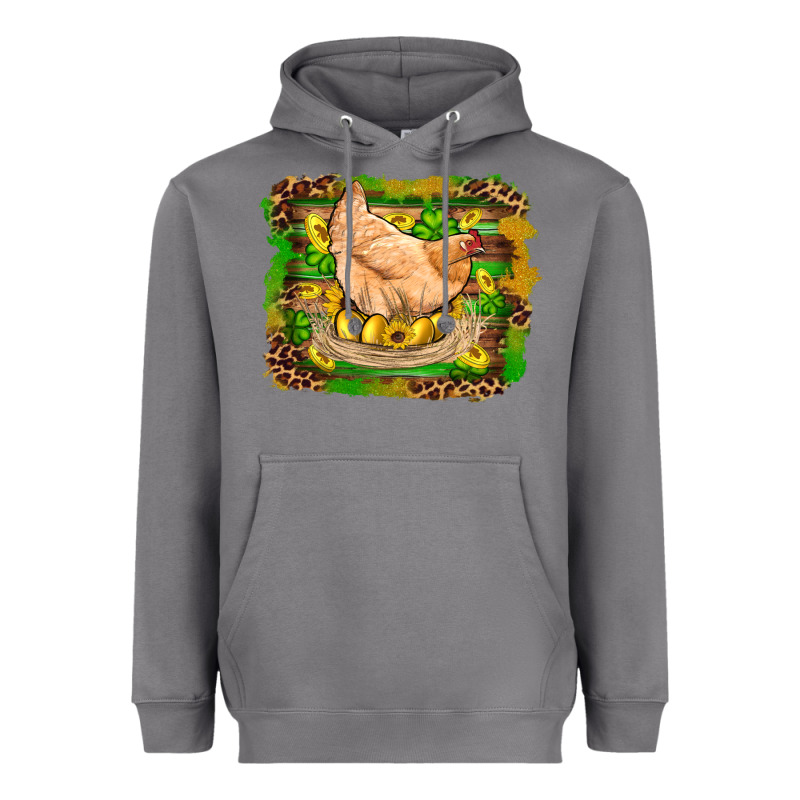 St Patricks Day Farm Chicken Gold Eggs Leopard Serape Glitter Heavyweight Hoodie by Artiststas | Teevron