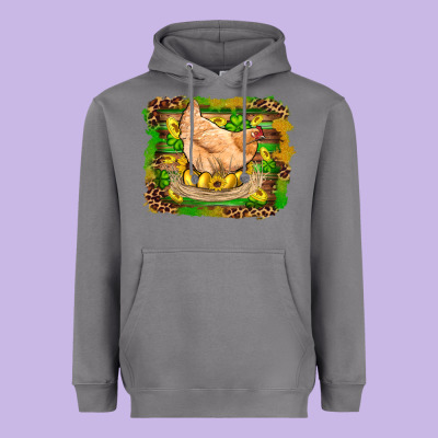 St Patricks Day Farm Chicken Gold Eggs Leopard Serape Glitter Heavyweight Hoodie Designed By Artiststas