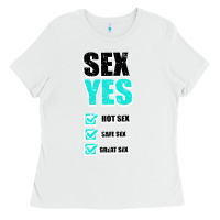 White SEX YES HOT SEX SAFE SEX GREAT SEX Ladies Tee - Bettercallsaul