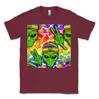 Burgundy Pride LGBTQ+ aliens and stars with rainbow Classic Tee - NancyCooperArtShop