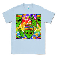 Dusty Blue Pride LGBTQ+ aliens and stars with rainbow Classic Tee - NancyCooperArtShop